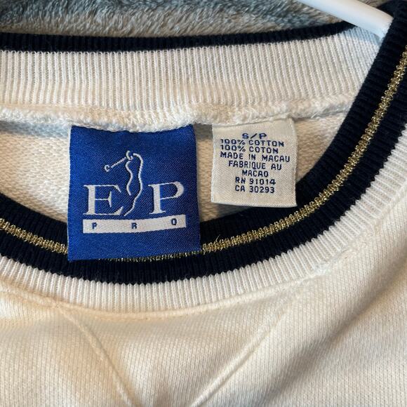 Vintage EP Pro White Crewneck Blue And Gold Stripes Golfing Sportswear Small - Picture 3 of 5